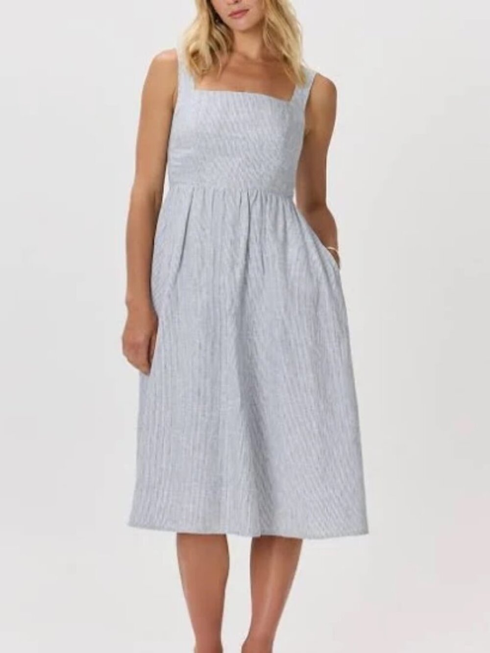 NWT QUINCE 100% European Linen Fit & Flare STRIPED Midi Dress, sz S - Picture 2 of 10